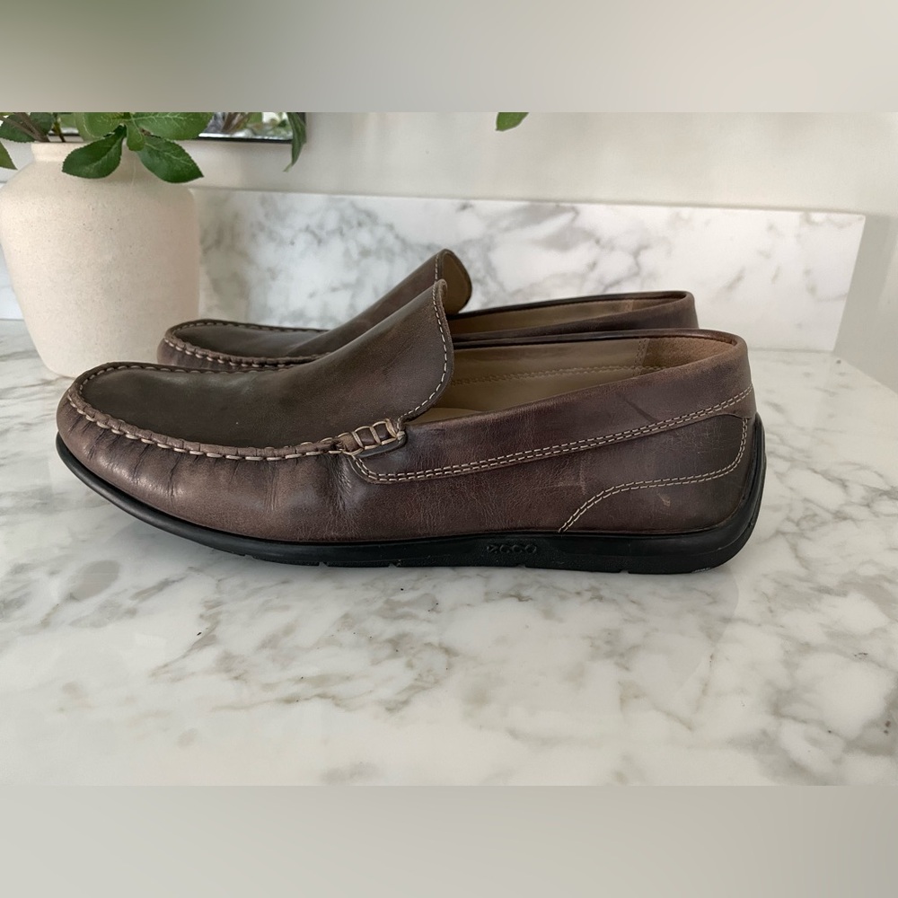 ECCO Mens Brown Leather Driving Loafers Slip-On Moccasins Size 9 - Picture 10 of 10